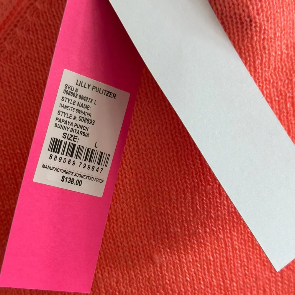 NWT Lilly Pulitzer “SUNNY” Danette Sweater – Papaya Punch Sunny Intarsia Size: L - Picture 7 of 10